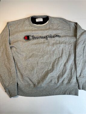 Champion Gray Crewneck Sweatshirt with Embroidered Logo